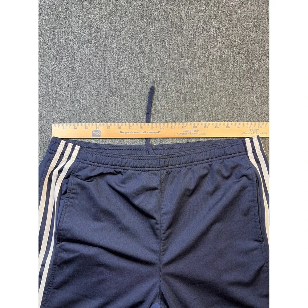 Adidas Mens Navy Blue Track Pants Snap Button Leg Triple Stripe Joggers Size L